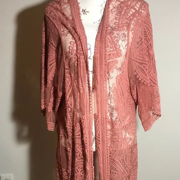 🌸 Vintage Inspired Terracotta Lace Duster Kimono | Boho Luxe Layering Piece - Picture 11 of 13
